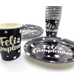 Set de platos y vasos metalizados ¡Feliz cumpleaños!  (20 piezas)