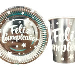 Set de platos y vasos metalizados ¡Feliz cumpleaños!  (20 piezas)